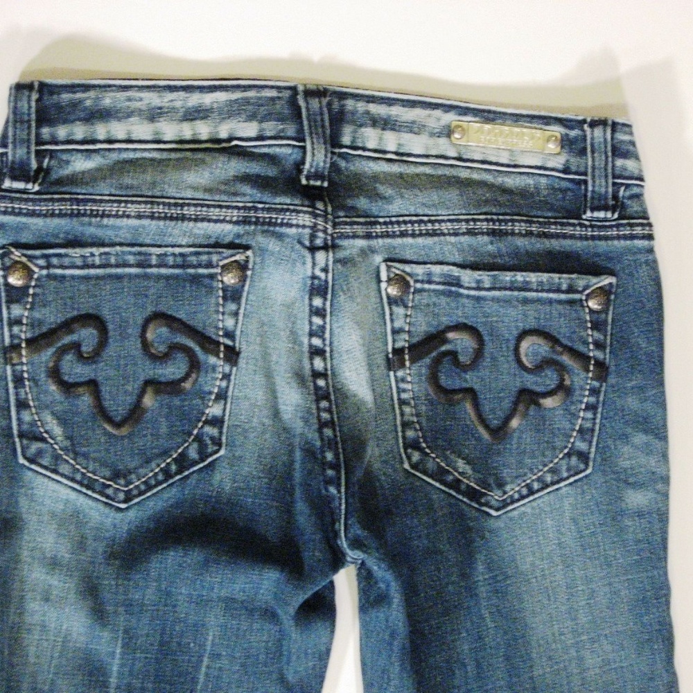 Jeans Rerock Distressed Boot Cut 27x30 Sz 2 Short - Picture 5 of 7